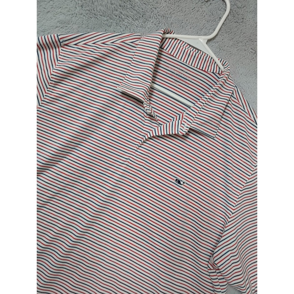 Vineyard Vines Polo Shirt Men XXL Performance Striped Red White Blue Jersey Golf